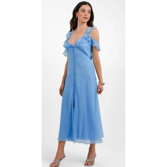 ASOS DESIGN multi flutter sleeve ruffle midaxi dress with button Sz 2 New Fairy - Picture 1 of 14